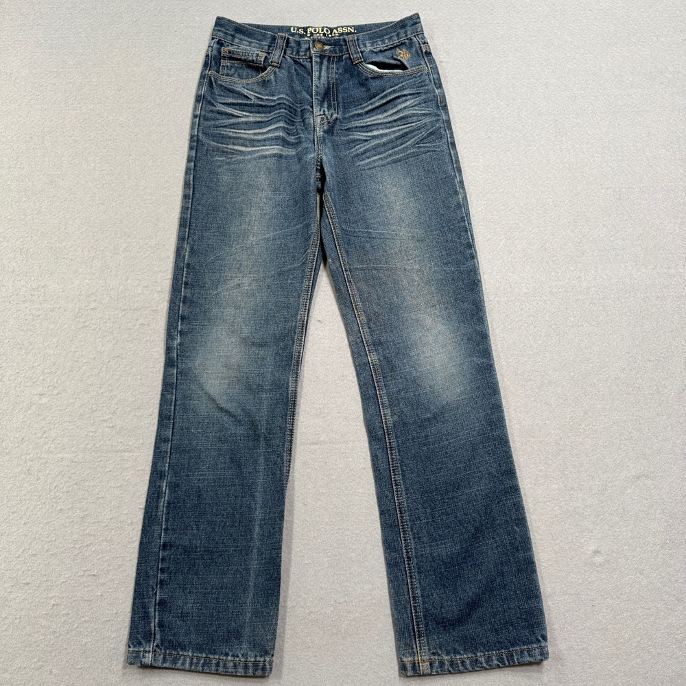 Y2K US Polo Assn Jeans Women's 26 Blue Medium Wash Slim Fit Straight Whiskered
